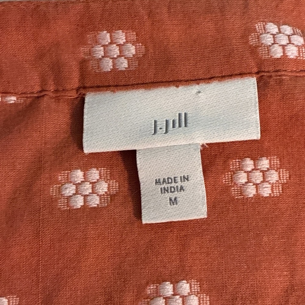 J. Jill Women's Top Tunic Med Orange Peasant Blouse Pintuck‎ Button-up Boho Chic - Picture 2 of 13